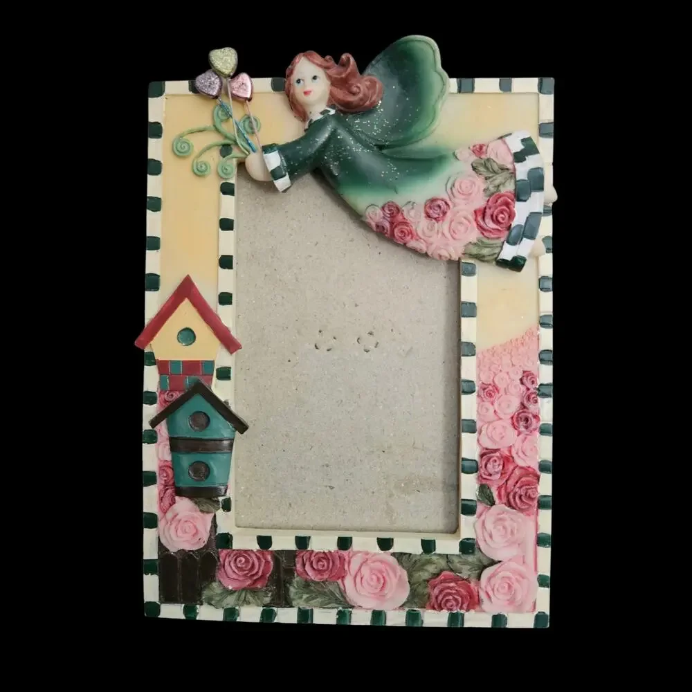 Designspirations Fairy Photo Frame Roses Birdhouses Green Resin Picture Frame